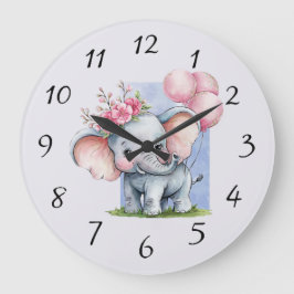 Cute Elephant med Rosa Balloons Girl Gift Stor Klocka