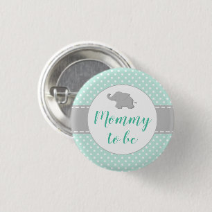 Cute Elephant Mint Grönt Baby Shower Mamma att var Knapp