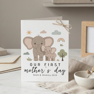 Cute Elephant Mom Baby First Mothers Day Art Kort