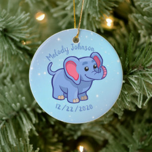 Cute Elephant Monogram Namn & B Day Julgransprydnad Keramik