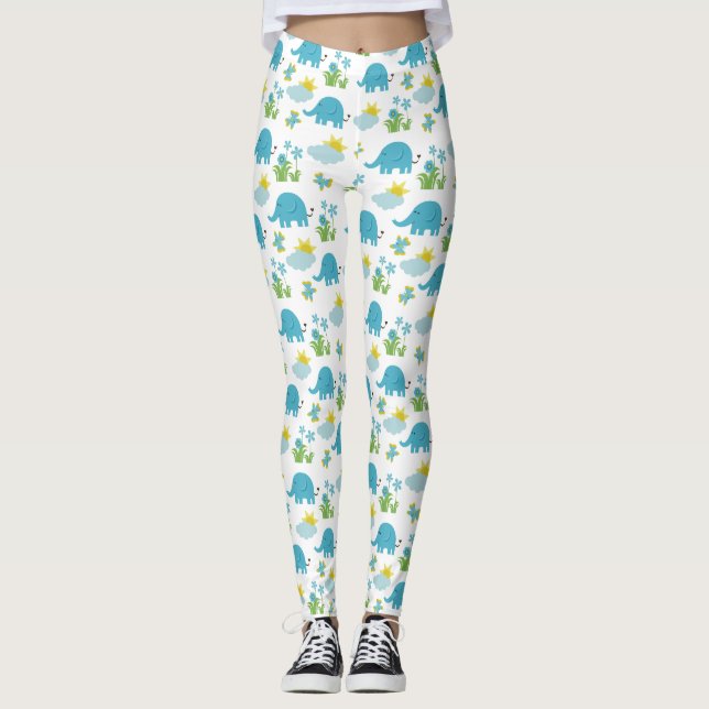 Cute Elephant Mönster leggings (Framsida)
