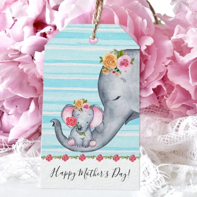 Cute Elephant Mors dag Presentetikett (Cute Elephants Happy Mother's Day Gift Tag)