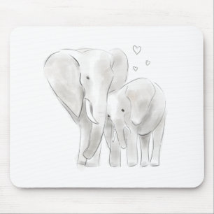 Cute elephant morsa och baby med vattenfärg musmatta