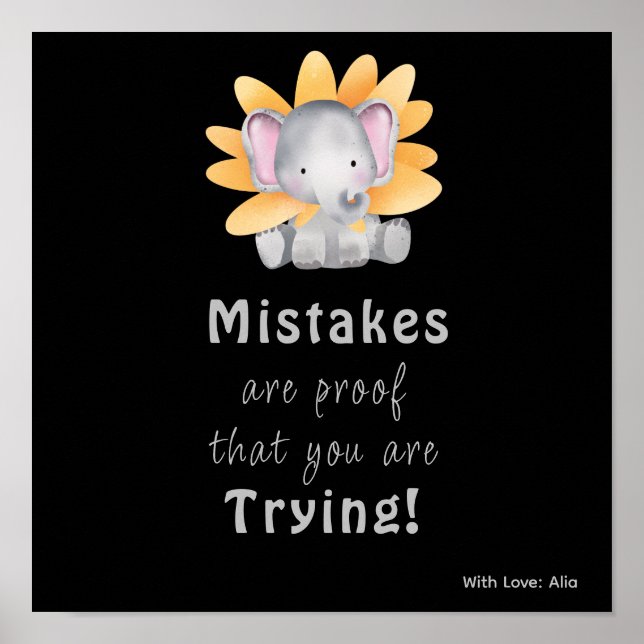 Cute elephant Motivational anpassningsbar poster (Framsidan)