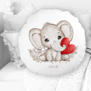 Cute Elephant Namn Nursery Round Pillow Rund Kudde