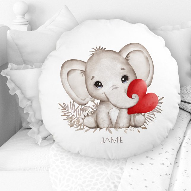 Cute Elephant Namn Nursery Round Pillow Rund Kudde (Cute Elephant Name Nursery Round Pillow)