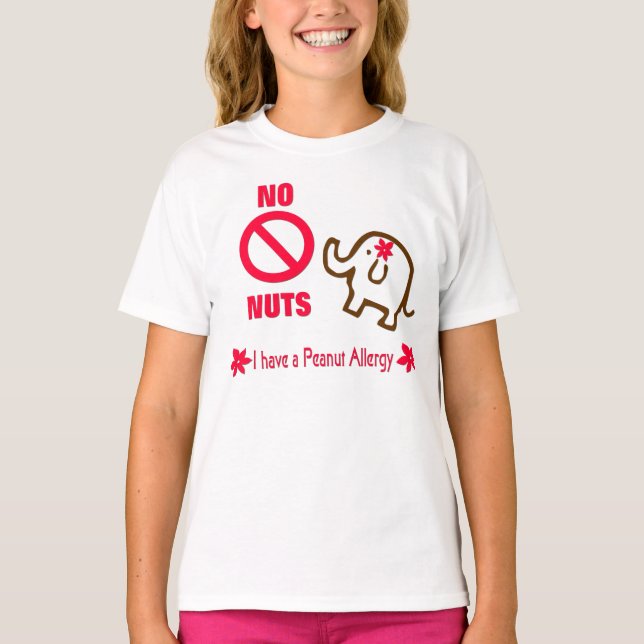 Cute Elephant NO NÖT Peanut Allergy Girls T-Shirt (Framsida)