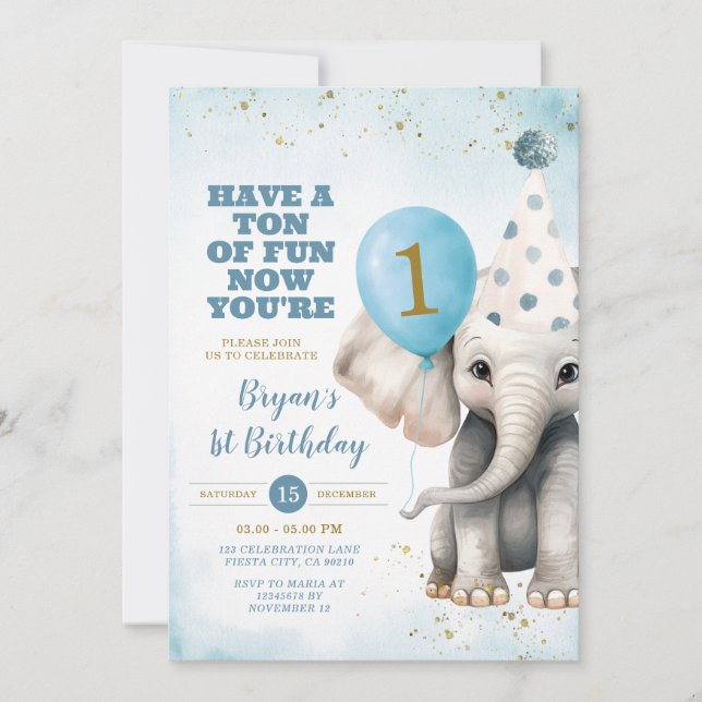 Cute Elephant nu din födelsedag Party Inbjudningar (Framsida)