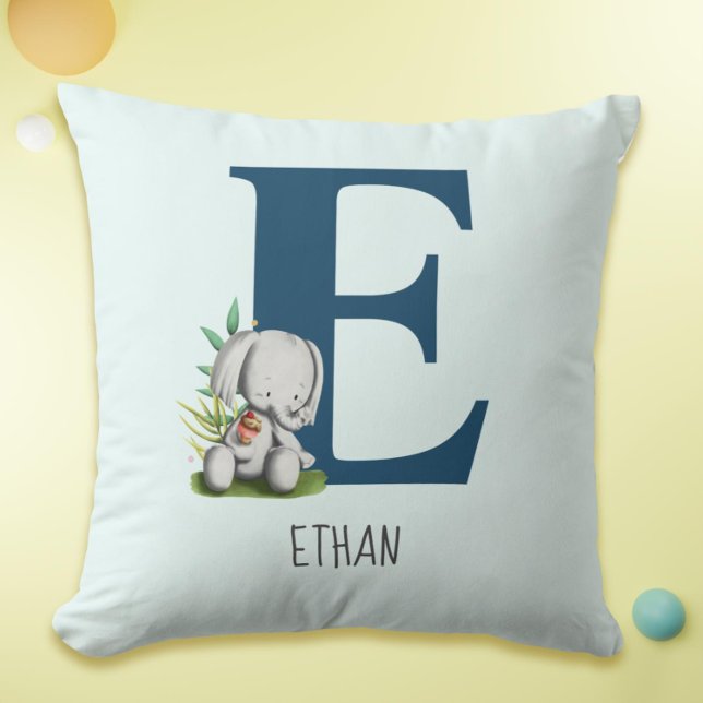 Cute Elephant Nursery Brev E Kudde (Cute Elephant Monogram Nursery Throw Pillow)