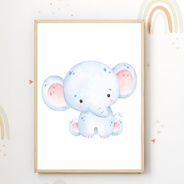 Cute Elephant Nursery Poster Kids Room Decor (Skapare uppladdad)