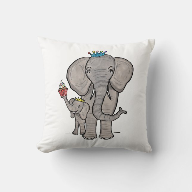 Cute Elephant och Baby Cushion Kudde (Framsida)