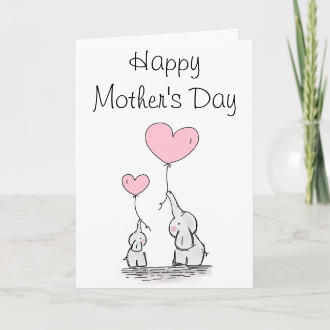Cute Elephant och Baby Mors dag Card Kort (Framsida)