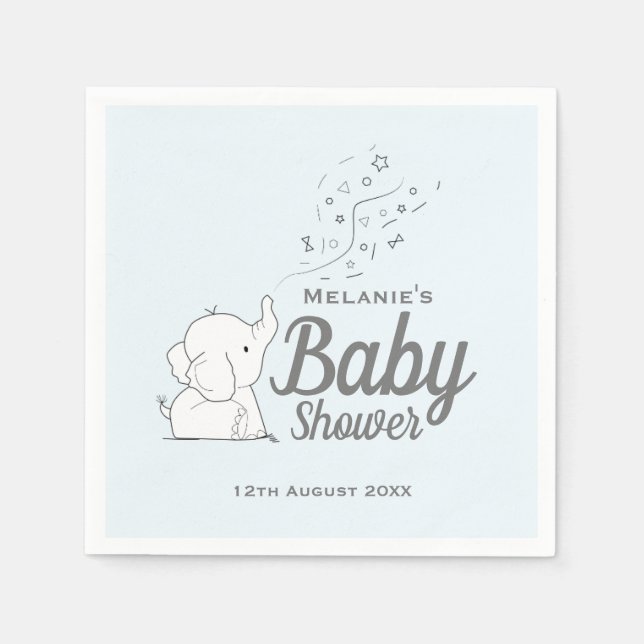 Cute Elephant och Confetti Blue Baby Shower Pappersservett (Framsidan)