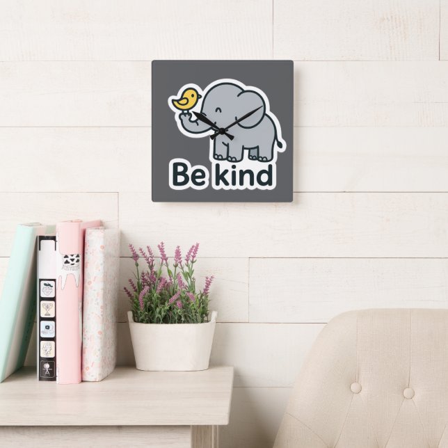 Cute elephant och fågeldekal fyrkantig klocka (Läsesal)