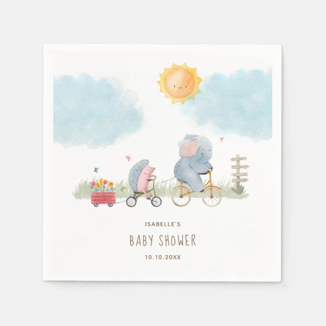Cute Elephant och Hedgehog Baby Shower Pappersservett (Framsidan)