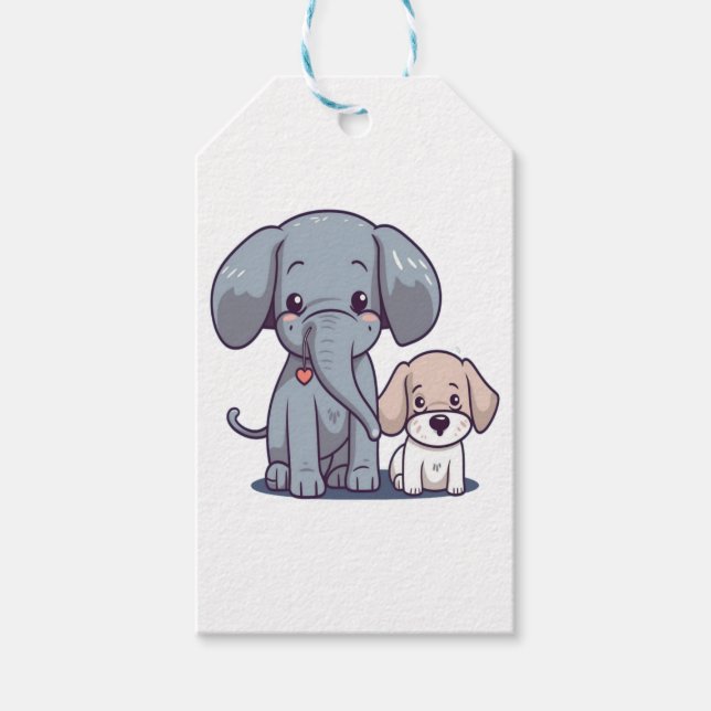 Cute Elephant och hund Presentetikett (Framsidan)