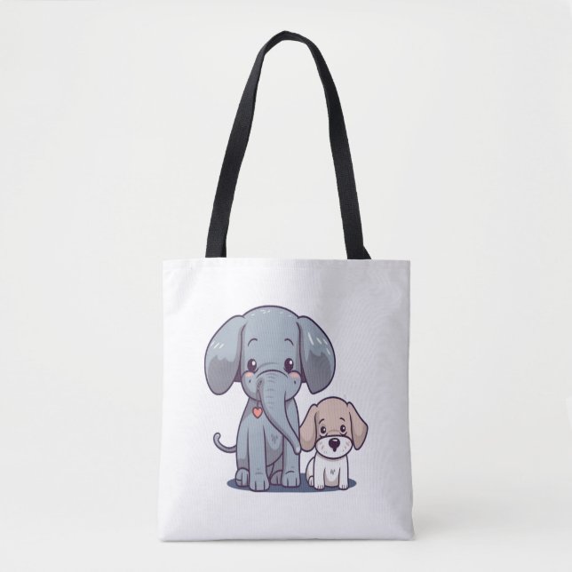 Cute Elephant och hund Tygkasse (Framsida)