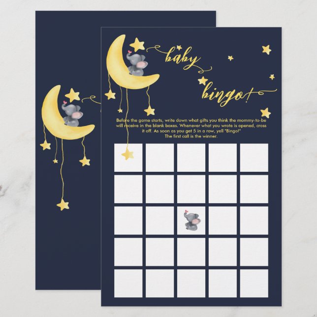 Cute Elephant och Little Butterfly Baby Bingo Game (Fram/baksida)