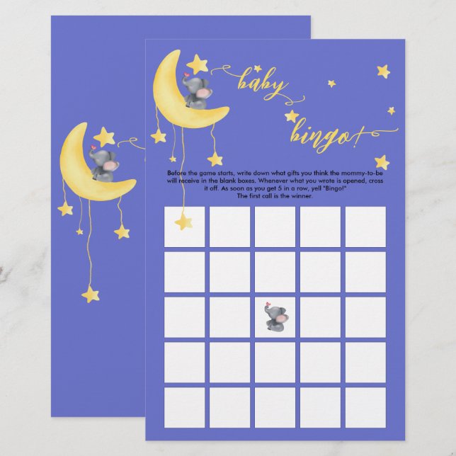 Cute Elephant och Little Butterfly Baby Bingo Game (Fram/baksida)