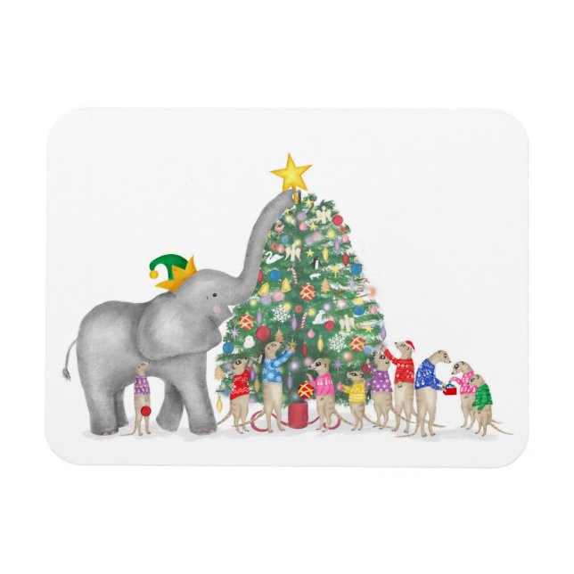 Cute elephant och meerkats julmagnet magnet (Horisontell)
