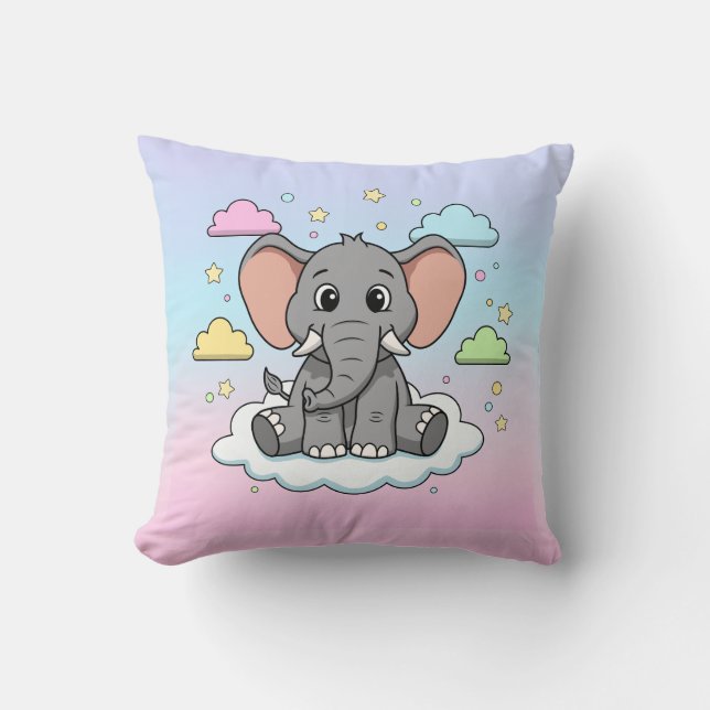 Cute Elephant on Cloud - I'm Ele-Fun-t Pun Kudde (Framsida)