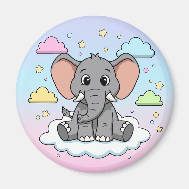 Cute Elephant on Cloud - I'm Ele-Fun-t Pun Magnet (Framsidan)