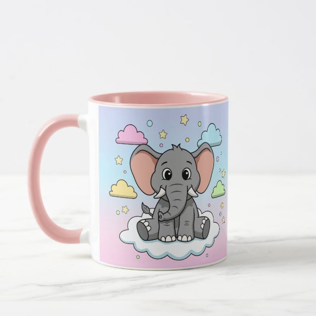Cute Elephant on Cloud - I'm Ele-Fun-t Pun Mugg (Vänster)