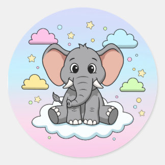 Cute Elephant on Cloud - I'm Ele-Fun-t Pun Runt Klistermärke