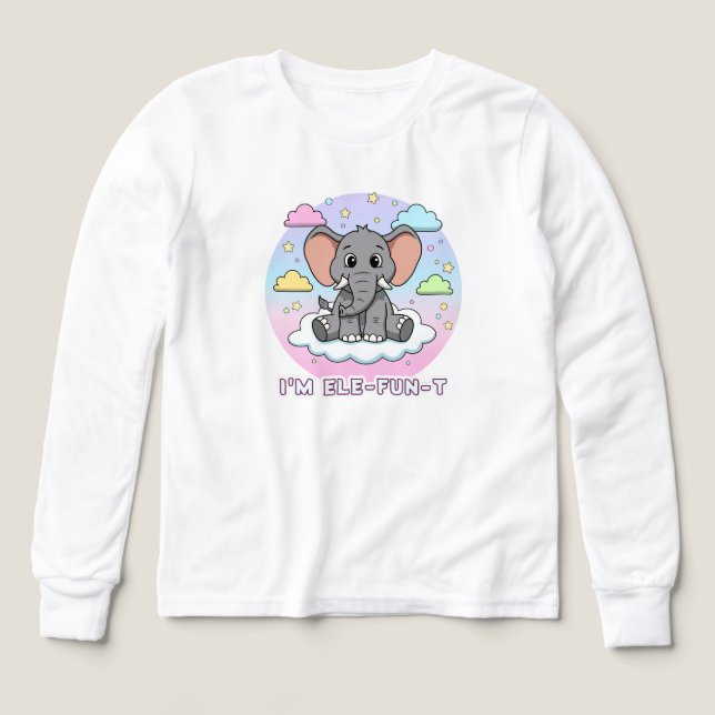 Cute Elephant on Cloud - I'm Ele-Fun-t Pun T Shirt (Design framsida)
