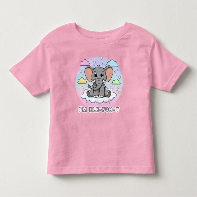 Cute Elephant on Cloud - I'm Ele-Fun-t Pun T Shirt (Framsida)