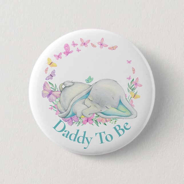 Cute Elephant pappa till Butterfly Butterfly Butto Knapp (Framsida)
