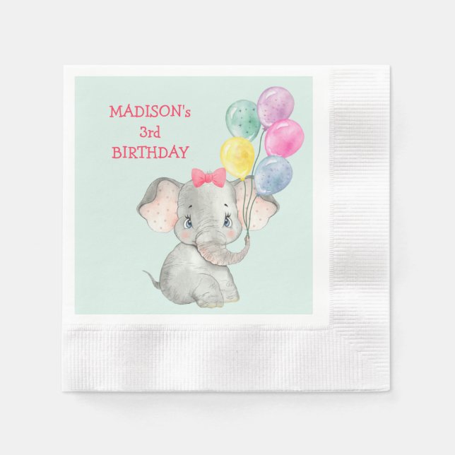 Cute Elephant Party Balloons Birthday Pappersservett (Framsidan)