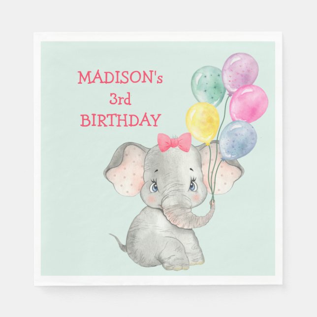 Cute Elephant Party Balloons Birthday Pappersservett (Framsidan)
