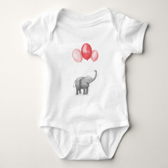 Cute elephant personlig baby-kroppsdräkt (rosa) t shirt (Framsida)