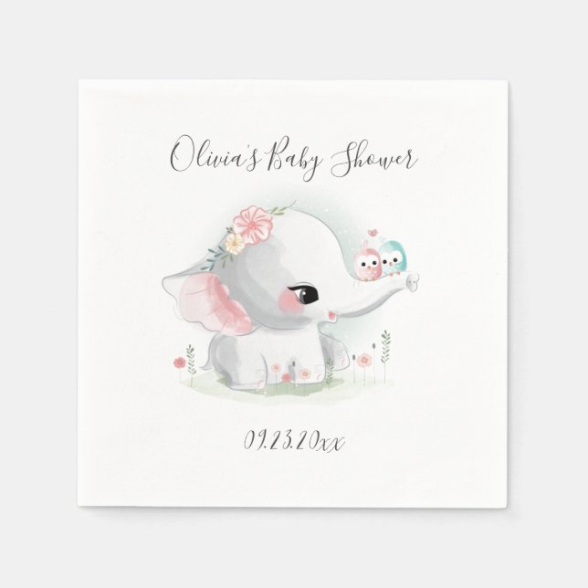Cute Elephant Personlig Baby Shower Pappersservett (Framsidan)