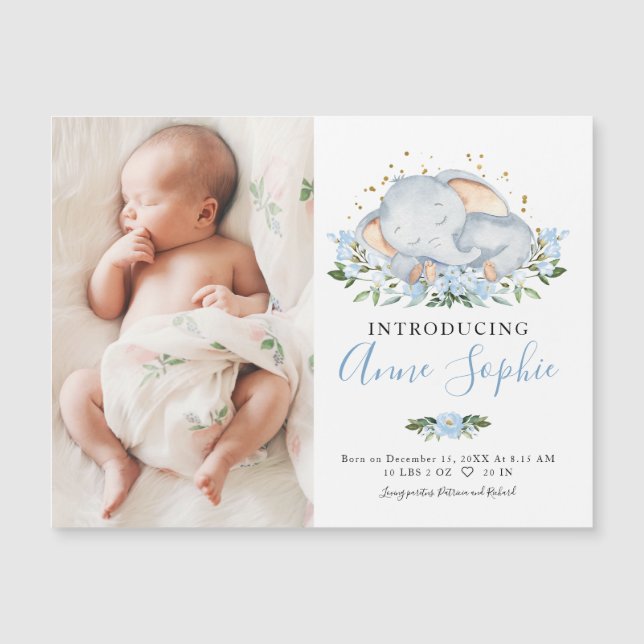Cute Elephant Photo Birth Announcement Card (Framsida)