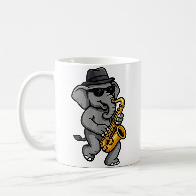 Cute Elephant Playing Saxophone Elephants Musician Kaffemugg (Vänster)