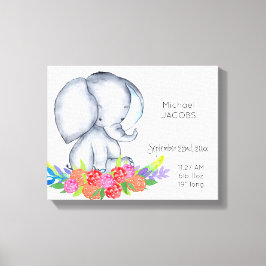 Cute Elephant Pojke Birth Record Stats Canvastryck
