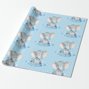 Cute Elephant Pojke Blue och Grått Presentpapper