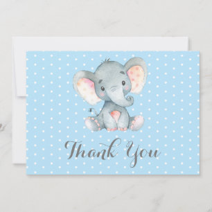 Cute Elephant Pojke Blue och Grått Tack Kort