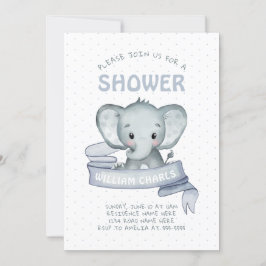 Cute Elephant Pojke Blue White Modern Simple Inbjudningar