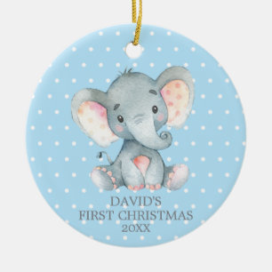 Cute Elephant Pojke Första julblått Julgransprydnad Keramik