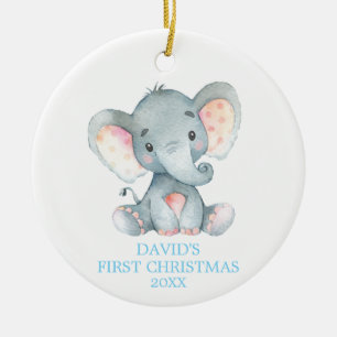 Cute Elephant Pojke Första julblått Julgransprydnad Keramik