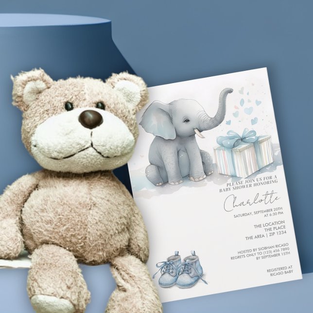 Cute Elephant Pojke med gift Baby Shower Inbjudningar (Skapare uppladdad)