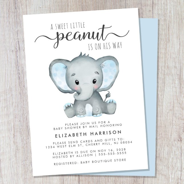 Cute Elephant Pojke Shower by Mail Inbjudningar (Cute baby boy shower by mail invitation)
