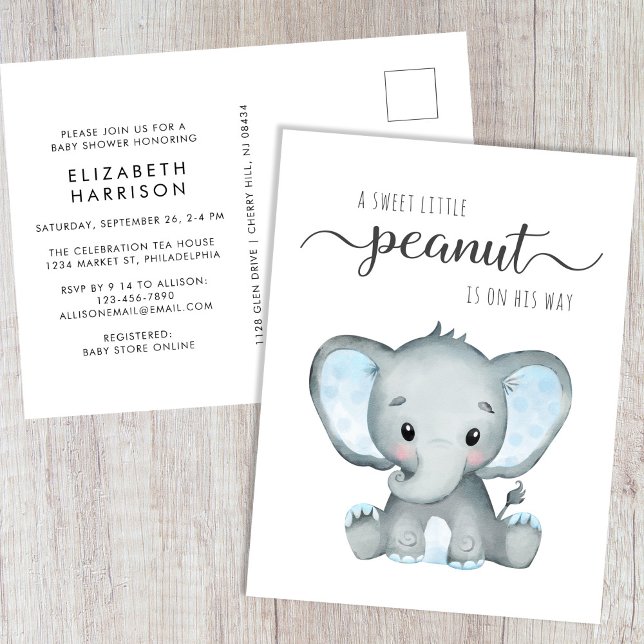 Cute Elephant Pojke Shower Inbjudan Vykort (Skapare uppladdad)