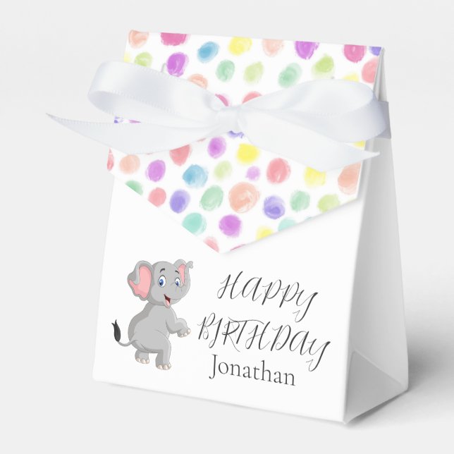 Cute Elephant Poker Dots Birthday Presentaskar (Framsidan Sidan)