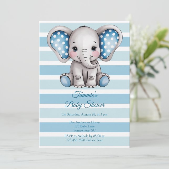 Cute Elephant Polka dots Boy Shower Inbjudningar (Stående Fram)