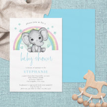 Cute Elephant Rainbow Blue Shower