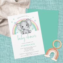 Cute Elephant Rainbow Gender Neutral Baby Shower